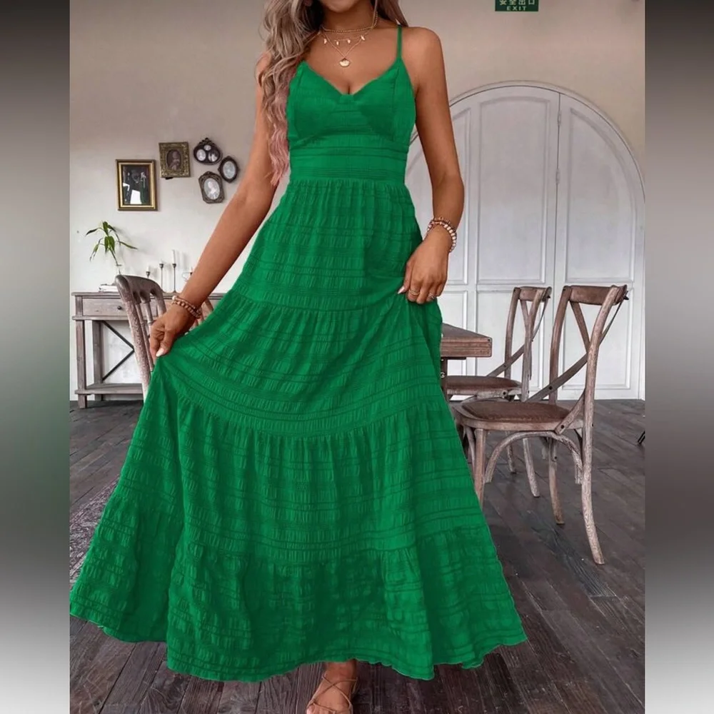 Vibrant Green Bow Tie Back Maxi Dress
